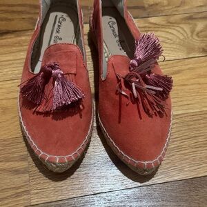 Caramel Coral Suede Tassel Espadrilles